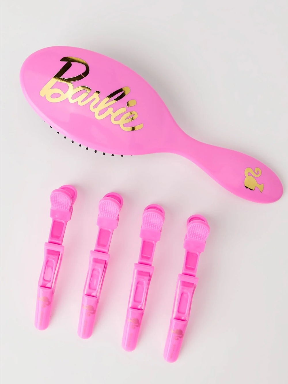 Barbie Pink Hairbrush & Alligator Hair Clips Set